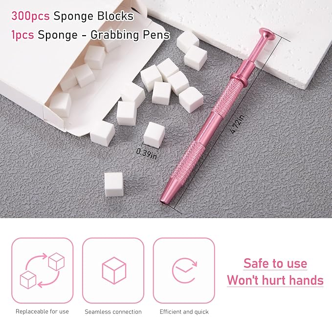 WOKOTO 300PCS Nail Sponges For Ombre Nail Tools With Pink Grabbing Pen Kit - Nail Ombre Sponge For Nails Gradient Nail Tools Aura Nails Ombre Nail Brush Accessories Supplies Home DIY Nail Art Salon