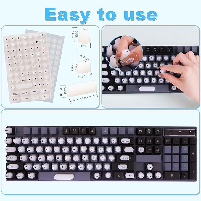 70 Pcs RaisedTip Keyboard Stickers for Long Nails with Letters: Adhesive Typing Bubbles for Women,Office & Gaming Girls Accessories Gift (White, 70)
