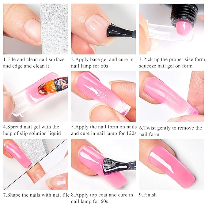 8 PCS Poly Nail Gel Starter Kit Poly Clear White Pink Nail Extension Set Builder Nail Gel French Manicure DIY Design Nail Art Design Beginner All In One Poly Nail Kits