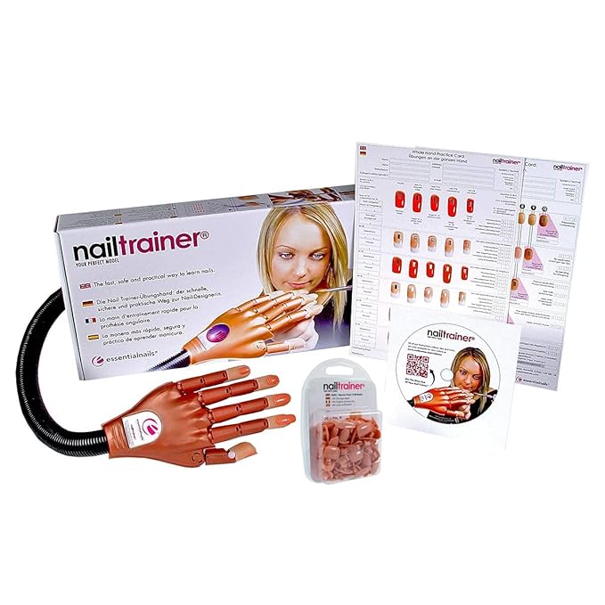 Nail Trainer® Practice Hand INCLUDES 6 Hour On-Line Competition Level Nail Art Tuition By A Champion Nail Artist, Nail Extensions, Nail Art Manicure Training Hand &100 Practice Nails