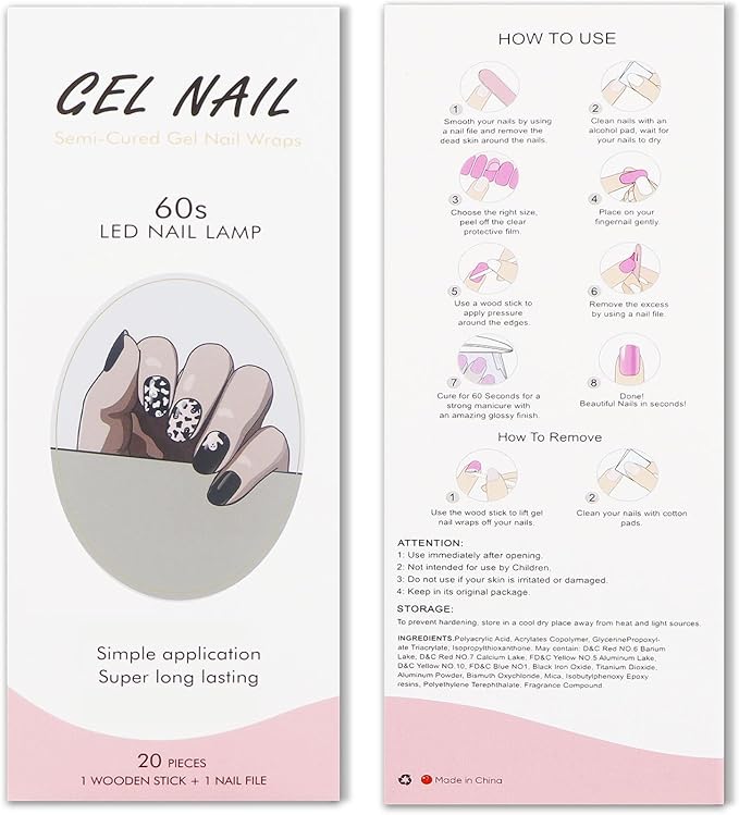 JMEOWIO Gel Nail Stickers Halloween Black White Cute Ghost Semi Cured Gel Nail Strips Wraps UV/LED Nails Art Design Decoration Accessories