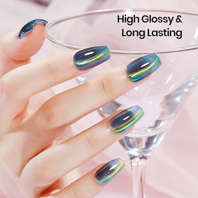 Magnetic Nail Polish Gel, 12 Colors Cat Eye Gel Nail Polish Set with Magnet, High Glossy, UV Lamp Cure, Vegan, Non Toxic, Long Lasting, 0.24fl oz