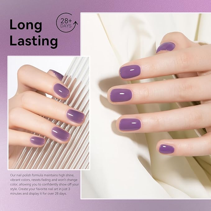 MEGIOR Crystal Purple Jelly Gel Nail Polish 0.5 Fl Oz Neutral Transparent Purple Colors Soak Off UV LED Lamp Light Cure Gel Polish Kit for Salon and Nail Art Starter Manicure DIY at Home