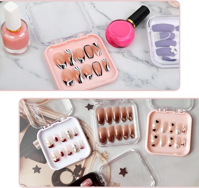 20pcs Press On Nail Packaging Box Press on Nail Storage Box for Press Ons with 60 Pcs Adhesive Double Sided Tape for Fake Nail Storage Case Nail Display Nail Salon Supplies Nail Art Nail Business
