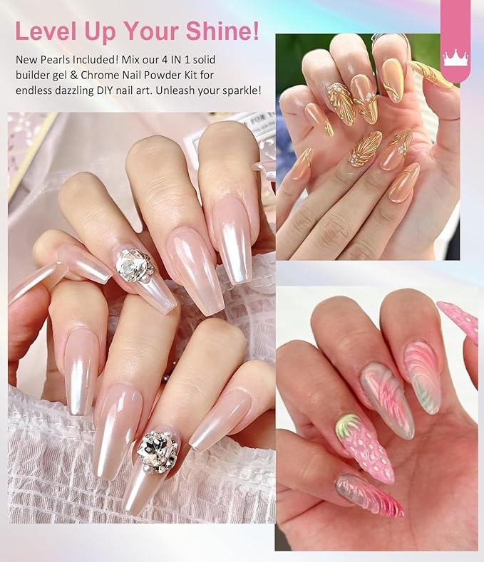 Solid Builder Nail Gel BISHENGYF: 30g Nail Builder Gel for 3D Sculpting Non-Sticky Hard Gels with Gold Silver White Pink Chrome Powder for Art Carving Modeling and Extension