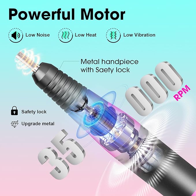 LAVAED Nail Drill Professional Electric Nail File 35000RMP Nail Filer Nails Drill Kit Electric E Filer for Nails with Nail Drill Bits and Sanding Bands and for Acrylic Nail Gel Nail Manicure Pedicure