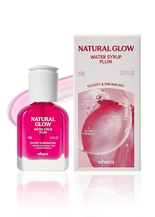 ohora Natural Glow Water Syrup Nail Strengthener (Plum) - Tinted Nail Hardener for Brittle, Damaged Nails, Quick-Dry Glossy Finish, Nail Repair & Growth, 15 mL