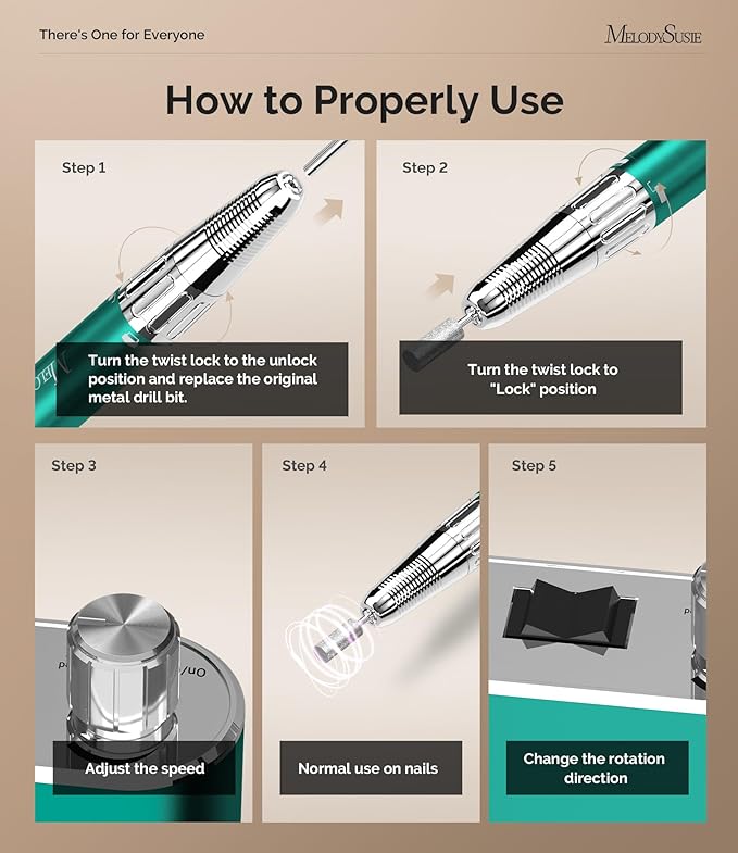 MelodySusie Professional Clip-On High-Efficiency Nail Drill, MM400C 35000RPM Rechargeable Electric File with Lightweight Handpiece for All Manicure Shaping, Polishing, Gel Removal & Salon Use