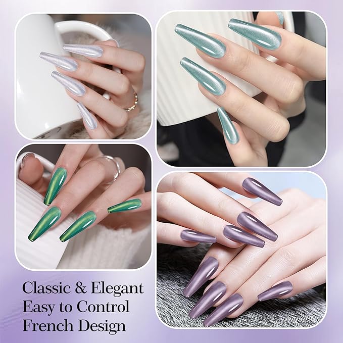 8Pcs 12ML Cat Eye Soak Off UV LED Gel Nail Polish Flower and Grass Series,Green Crystal Mint Tea Soft Pink Glitter Cat Eye with Magnet