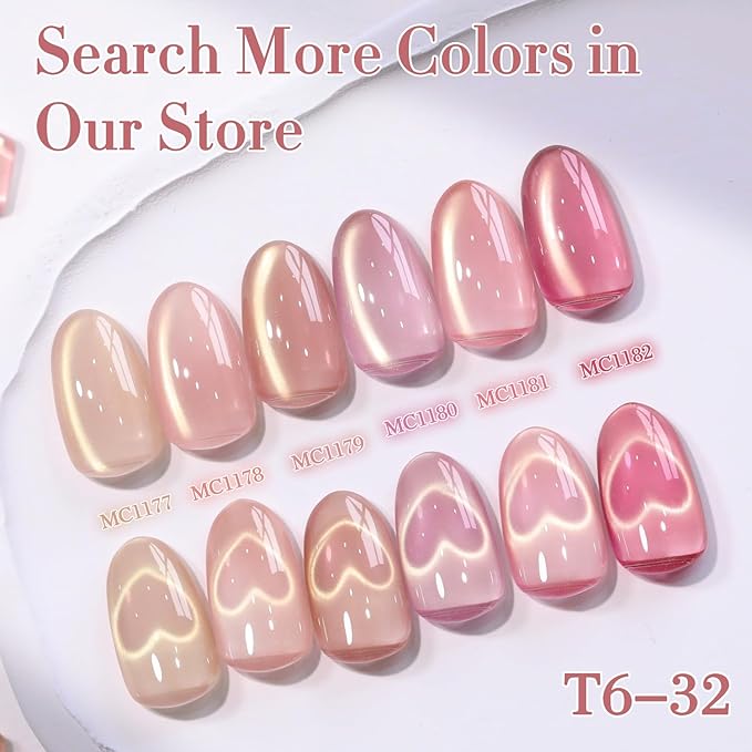 Double Rhythm 0.5 Oz Cat Eye Gel Polish with Magnet Same Color Same Bottle Holographic Glitter Shimmer Translucent Color Salon 15 ML Magnetic Nail Art (Nude Pink-MC1179)