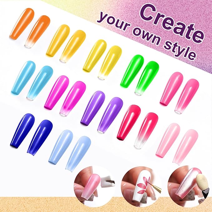 Gradient Gel Nail Set,12 Bright Neon Color for Ombre Nail Polish Platte Kit with 14* Nail Art Tools,Pat Painting Gel French Nail Manicure No-wipe DIY Art Home Salon Mojito Sunrise Canvas