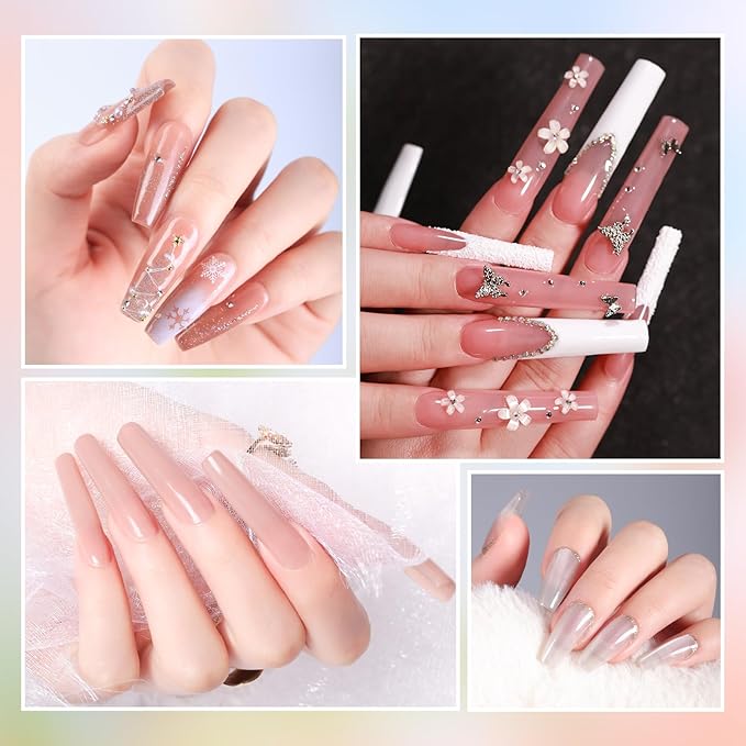 Builder Gel for Nails, 60g Sheer Pink Hard Gel for Nail Extension with 10 Nail Forms, Strengthener & Thickening, UV LED Lamp Cured Sculpture, Repair Broken Nails, Salon DIY Manicure Kit