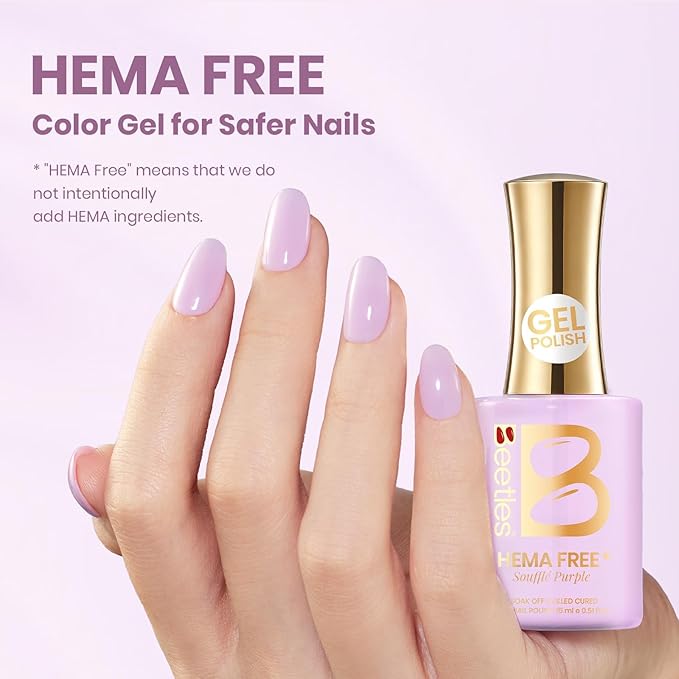 Beetles Lavender Gel Nail Polish - Souffle Purple Gel Nail Polish15ML/0.51Fl Oz, Same Color Same Bottle, Soak Off UV LED Lamp Pastel Nails Art, Long-Lasting Manicure Salon DIY Home Spring Nails