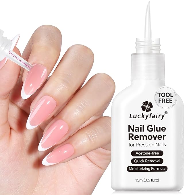 Nail Glue Remover for Press on Nails, 15ml Acetone-free Nail Polish Remover, Multi-Functional Glue Remover for Nails Tips, Quick Easy Gentle Removal, Not for Gel Polish