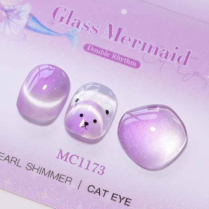 Double Rhythm 0.5 Oz Cat Eye Gel Polish with Magnet Same Color Same Bottle Holographic Glitter Shimmer Translucent Color Salon 15 ML Magnetic Nail Art (Mermaid Purple-MC1173)