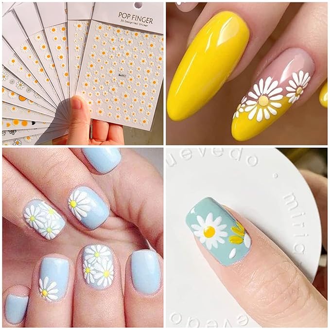 SILPECWEE Spring Daisy Nail Stickers Flower Nail Art Stickers Smile Face Sunflower Nail Design Self-Adhesive Nail Decals Manicure Tips Nail Decoration for Women Girls Kids (12 Sheets)