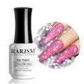 RARJSM Reflective Gel Nail Polish Hot Pink Glitter Gel Polish Neon Flash Diamond Sparkle Gelpolish Soak off UV Curing Requires 15ml Single Bottle for Salon Home Diy Nail Manicure