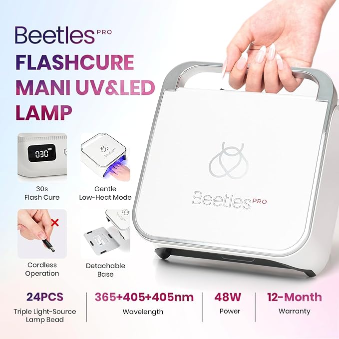 Beetles Pro Flashcure UV LED Nail Lamp 24 Triple Source Beads Gel Polish Fast Drying Nail Dryer Portable Manicure Light with Timer Setting Sensor UV Light for Salon or DIY Home