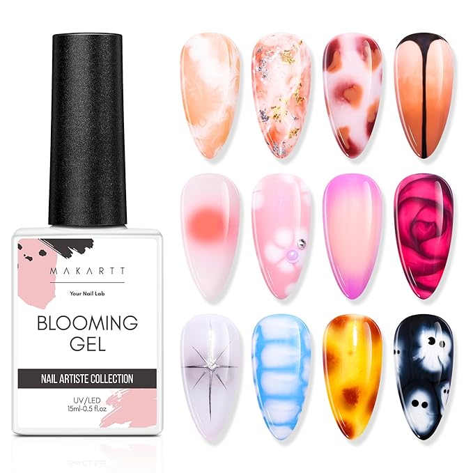 Makartt No Wipe Top Coat and Base Coat Kit with Clear Blooming Gel Bundle, Clear Gloss Shiny Stain Resistant General Gel Top Coat Nail Polish, Clear Blooming Gel 15ml for Spreading Effect