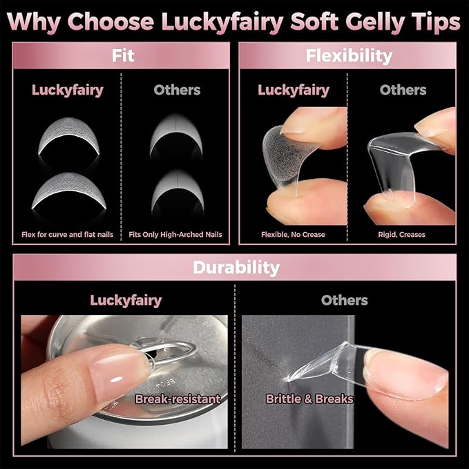 Extra Short Almond Nail Tips, 240pcs Soft Gel Pre-Shaped Acrylic Fake Nails, Half Matte Full Cover Clear Gelly Press on Flase Nail Tips for Extension Nail Manicure Home DIY 12 Sizes