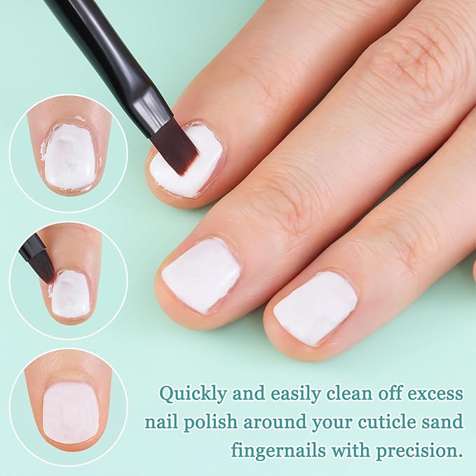 3PCS Nail Clean Up Brushes for OPI Nail Polish Remover, Brushes for Cleaning Polish Mistakes on the Cuticles, Acetone Resistant Nail Brushes for Nail Art and Designs（Jade Clear NEW）