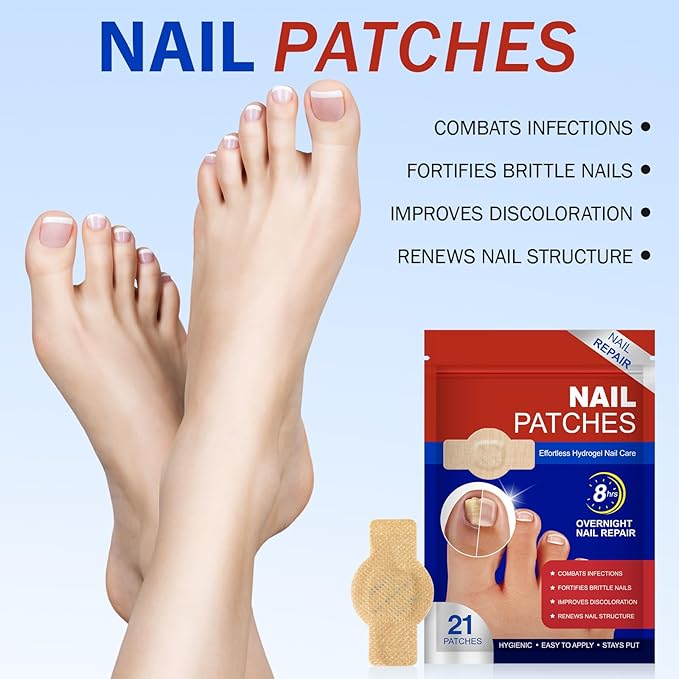 Rapid Repair Hydrogel Nail Patches - Ultra-Thin Breathable Nail Care Stickers | Repairs Damaged Nails & Reduces Discoloration in 8 Hours 21 PCS