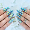 Hypnaughty 24 Pcs Chameleon Chrome Luxury Coffin Medium Long Press On Nails and Glue Reflective Mirror False Nails (Chameleon)