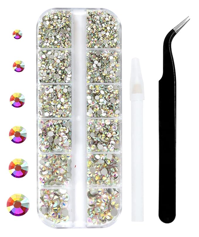 Black and Crytstal AB Rhinestones Set for Nails,Makeup,Phone Case,Book,Crafts,DIY(SS6-SS20)(2-4.8MM)