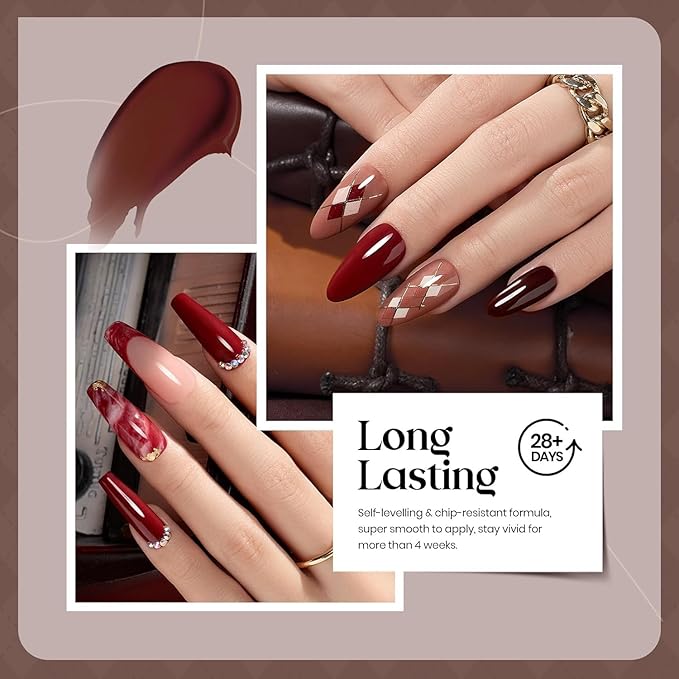 beetles Gel Polish Set Dark Brown Gel Nail Polish 6 Colors Glitter Burgundy Red Gold Black Sparkle Nail Kit Soak Off Led Manicure DIY Home Salon Gifts for Girls Women Academia Aesthetic