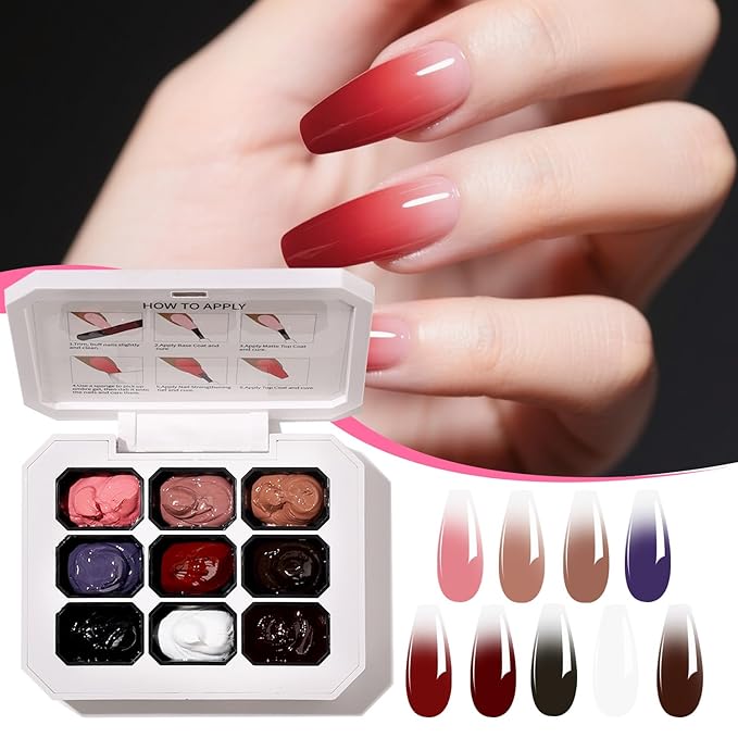 Ombre Gel Nail Polish Nail Sponges for Ombre 9 Series Colorful Blush Effect Pat Painting Gradient Blooming Gel for Ombre Nails Multistyle French Manicure Nail Art DIY Home (A3, 1)