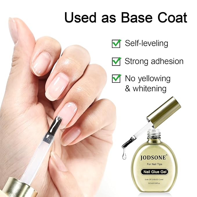 JODSONE Nail Glue Gel - 16.5ml 4-in-1 Formula for Tips, Base Coat, Builder Gel & Rhinestones. Achieve Long-Lasting, Salon-Quality Art at Home Requires U V Light Curing