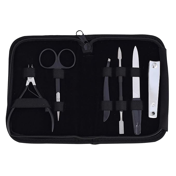 Professional Manicure Pedicure Set – Nail Clippers Kit with Cuticle Trimmer, Nail File, Scissors & Grooming Tools in Portable Travel Case for Men & Women - Black