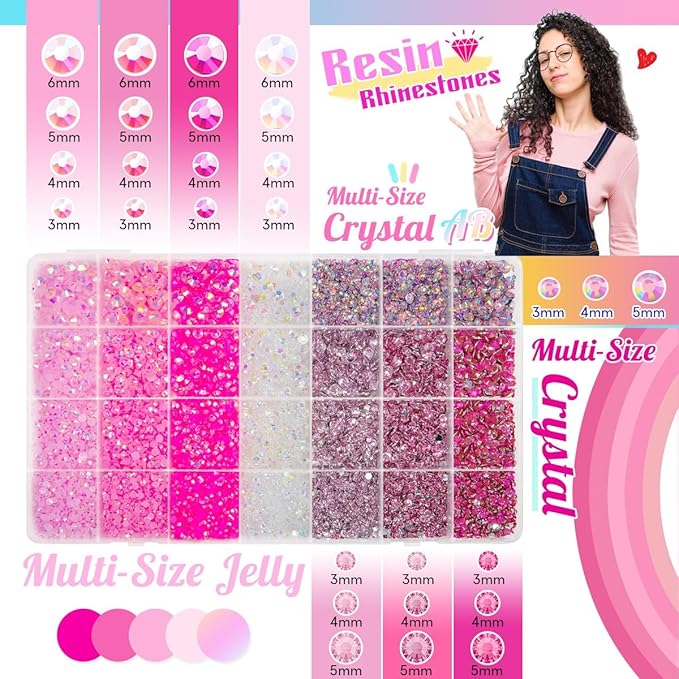 2 Big Boxes Pink Resin Pearls and Rhinestones w B7000 Glue for Bedazzling Crafting Flatback Stones Gems Diamonds Half Pearls Bedazzler Kit for Nails Eyes Face Makeup Tumblers Bottles Crafts﻿