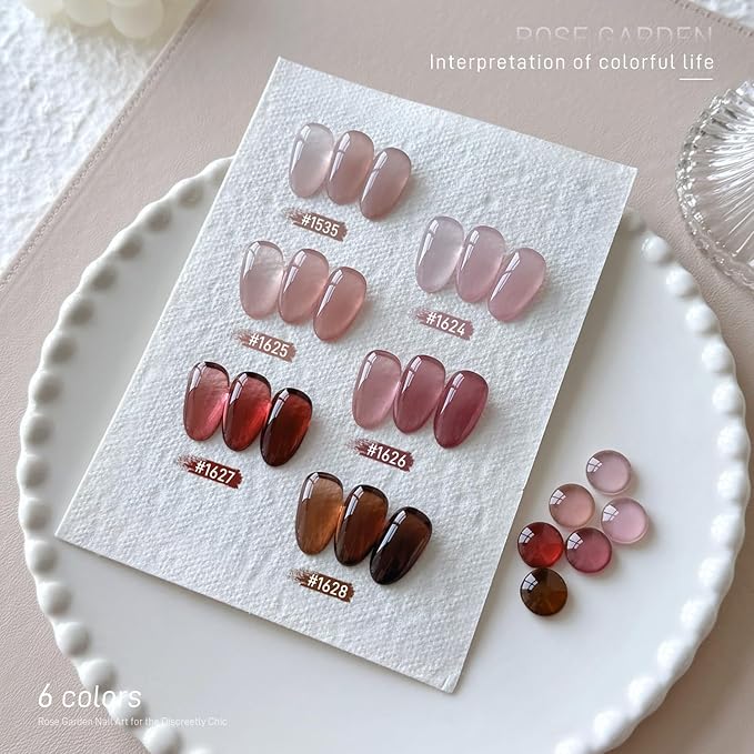 GAOY 16ml 6 Colors Jelly Gel Nail Polish, Nude Red Pink Brown Transparent Sheer Gel Polish Kit for Salon Manicure and Nail Art DIY at Home, Rose Garden