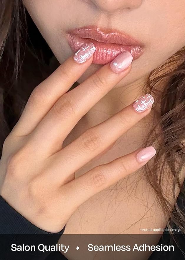 ohora Semi Cured Gel Nail Strips (N Cherie Tweed) - Works with Any Lamps, Salon-Quality, Long Lasting, Easy to Apply & Remove - Includes 2 Prep Pads, Nail File & Wooden Stick