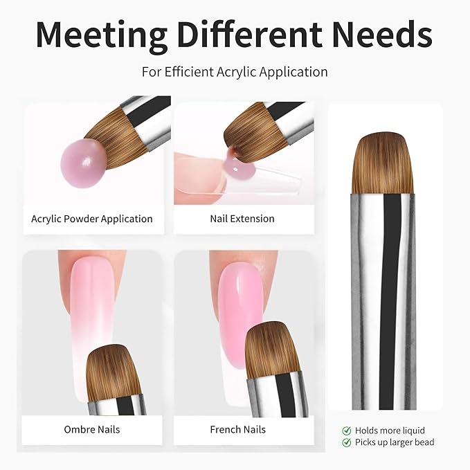 Kolinsky French Tip Nail Art Brush Solid Wood Handle Gel Acrylic Nail Dotting Tool for Manicure Clean Up and Dotting Manicure Tool Professional Nail Brush - Size 16, 1.0 Count