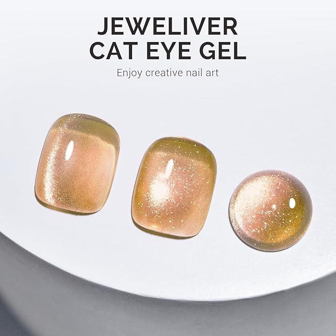 MelodySusie Jeweliver Cat Eye Gel Nail Polish, 0.5 Fl Oz Gold Glitter Holographic Magnetic With Magnet, UV for Nail Art Manicure Salon DIY at Home-C09