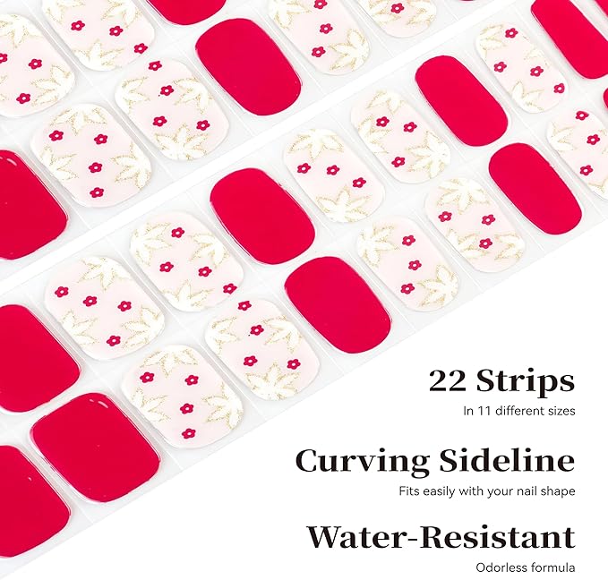 Semi Cured Gel Nail Strips Pink Flower Gel Nail Stickers with UV/LED Required Long Lasting Gel Nail Stickers for Spring Includes 22 Strips 2 Prep Pads, Nail File & Wooden Stick