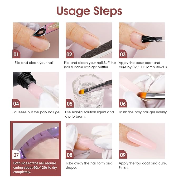 ROSALIND Clear Nude Pink Acrylic Poly Extension Gel, 2 PCS 60ml Clear Poly Nail Gel kit Nail Builder for Clear Nail Art Decoration, Nail Thickening Poly Nail Gel Tube Easy to DIY Use Need UV Lamp