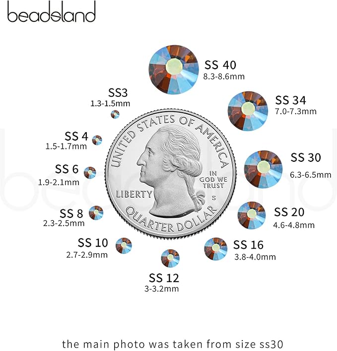 Beadsland 2880pcs Flat Back Crystal Rhinestones Round Gems for Nail Art and Craft Glue Fix, Lt.Colorado Topaz AB, SS16,3.8-4.0mm