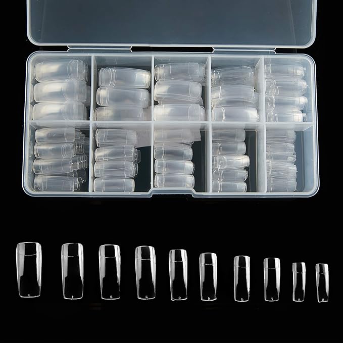 Half Cover Acrylic False Nail Tips, 1000PCS Fake Nail Shape Artificial False Nails Tips 10 Sizes with Case for Nail Art Salons and Home DIY (Clear+Natural)