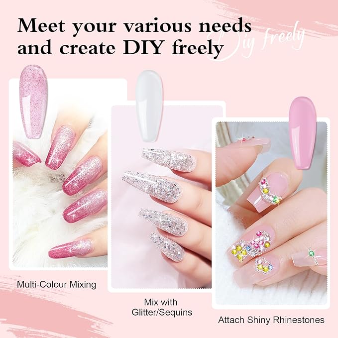 Poly Nail Gel Kit with 10 Colors (15g Each), All-in-One Acrylic Nail Kit with Mini UV Lamp, Slip Solution, Base & Top Coats, Nail Extension Gel Set with Tools, Beginner Friendly Christmas Gift Set