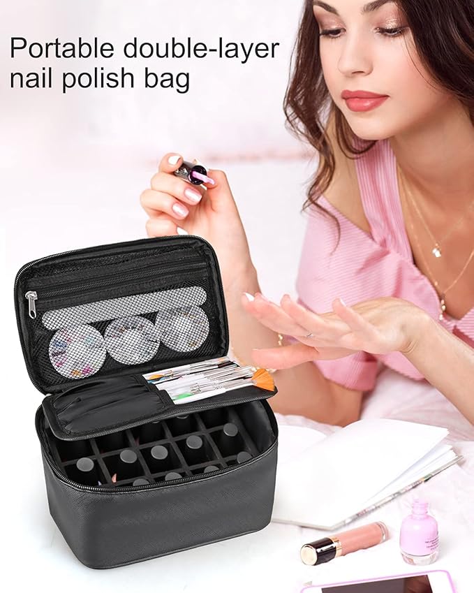 Nail Polish Bag Nail Art Set Organizer Nail Polish Travel Case Nail Tool Bag With Compartment Gift for Women (black)
