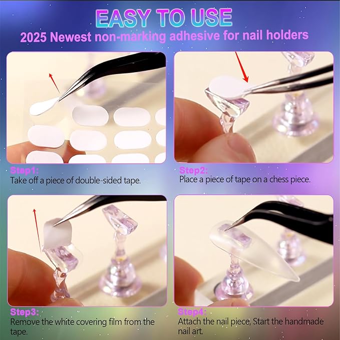 2 Set Nail Stands, Thickened Metal Nail Stand for Press Ons, Aurora Heart Nail Polish Holder for Painting, Fake Nail Display Stand Nail Practice Magnetic Nail Art Tools w/ 100Pcs Reusable Glue Tabs