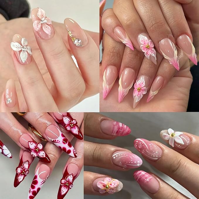 Hard Gel for Nails, 4 Colors Solid Builder Gel Kit with Silicone Carving Mold Clear Pearly White Brown Nude Pink 3D Sculpting Gels Flower Charms DIY Modeling Design Nail Salon Supplies
