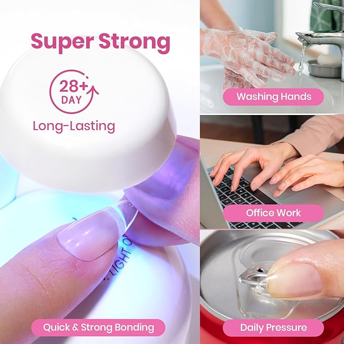 Beetles Gel Nail Kit Etch-X, Almond Medium, 288pcs 12 Sizes Nail tips, with 10ml Hema-Free Nail Glue Gel, for Acrylic and Clear Press On Nail, Pre-Etched Half Matte Extension Set for Home DIY
