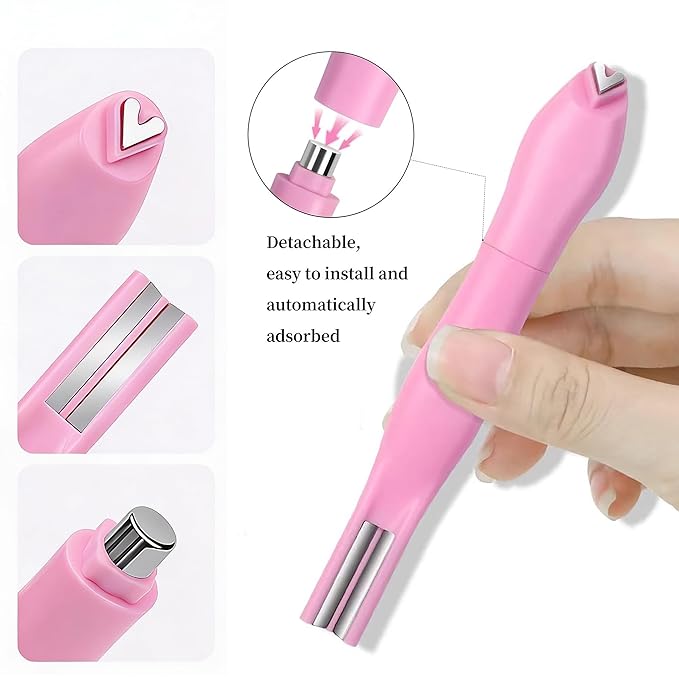 2 Pcs Nail Art Cat Eye Magnets For Nails, 3 In 1 Pink Nail Magnet Pen And 5D Automatic Strong Magnet Tool For Cat Eye Designs Magnets, Heart, Lines & Wide Light Gel Nail Polish Magnet