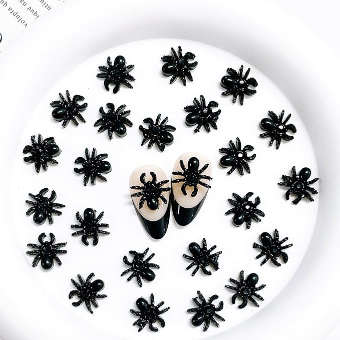 50pcs 3D Black Spider Nail Charms & Gems - Halloween DIY Nail Art Supplies