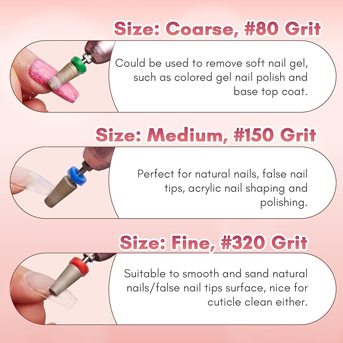 Makartt Nail Drill Bits, Tapered Barrel Carbide Diamond Sanding Bit for Gel Nail Polish Remove, Upgrade Nail Drill Tips with Cross Teeth and Dust-Proof Ring for Manicure Salon Nail Shaping, C #80 Grit