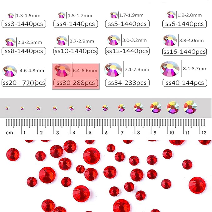 Dowarm 288 Pieces SS30 Flatback Rhinestones, 6.5MM Flatback Crystal Rhinestones for Craft Nails Dance Costumes, Large Non Hotfix Rhinestones, Red/Siam